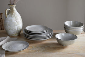 Valinha Earthenware Dinnerware Set - Grey  (Set of 12)