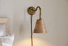 Vattu Mango Wood Plug In Wall Lamp - Natural & Antique Brass
