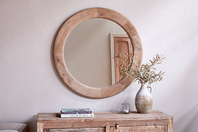 Vivan Grooved Wood Mirror - Natural-Trade nkuku