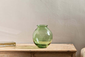 Vanita Glass Vase - Green - Wide