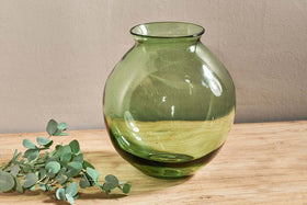 Vanita Glass Vase - Green - Wide