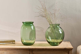Vanita Glass Vase - Green - Wide