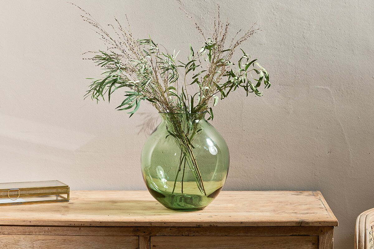 Vanita Glass Vase - Green - Wide