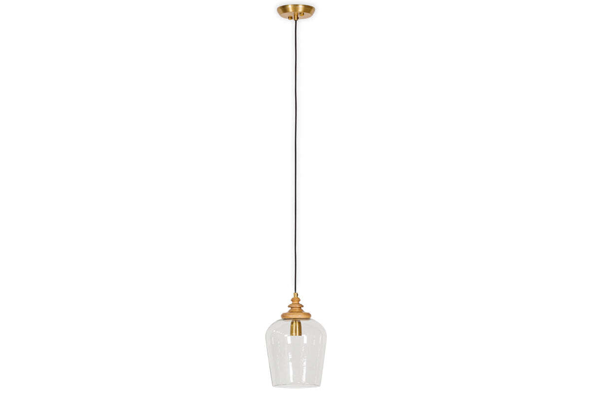 Varuna Mango Wood & Glass Pendant Lamp - Natural & Clear