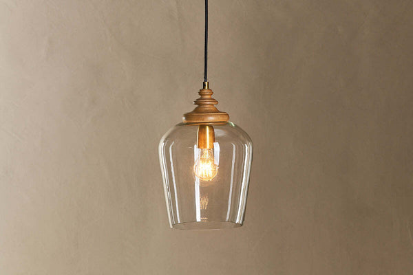 Varuna Mango Wood & Glass Pendant Lamp - Natural & Clear