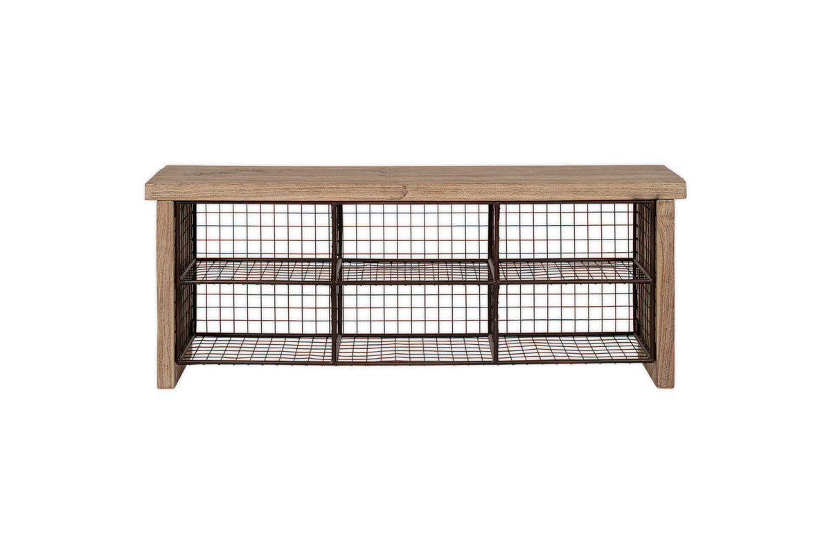 Abha Reclaimed Wood & Iron Storage Bench - Natural