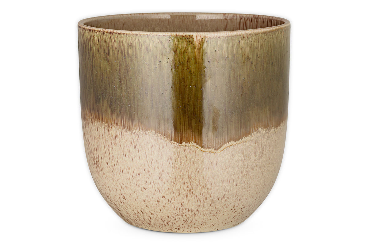 Almeida Reactive Glaze Plant Pot - Olive & Natural