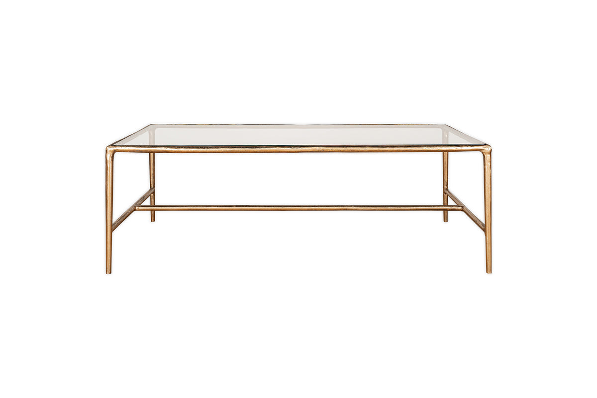 Gilasi Cast Metal & Glass Coffee Table - Antique Brass