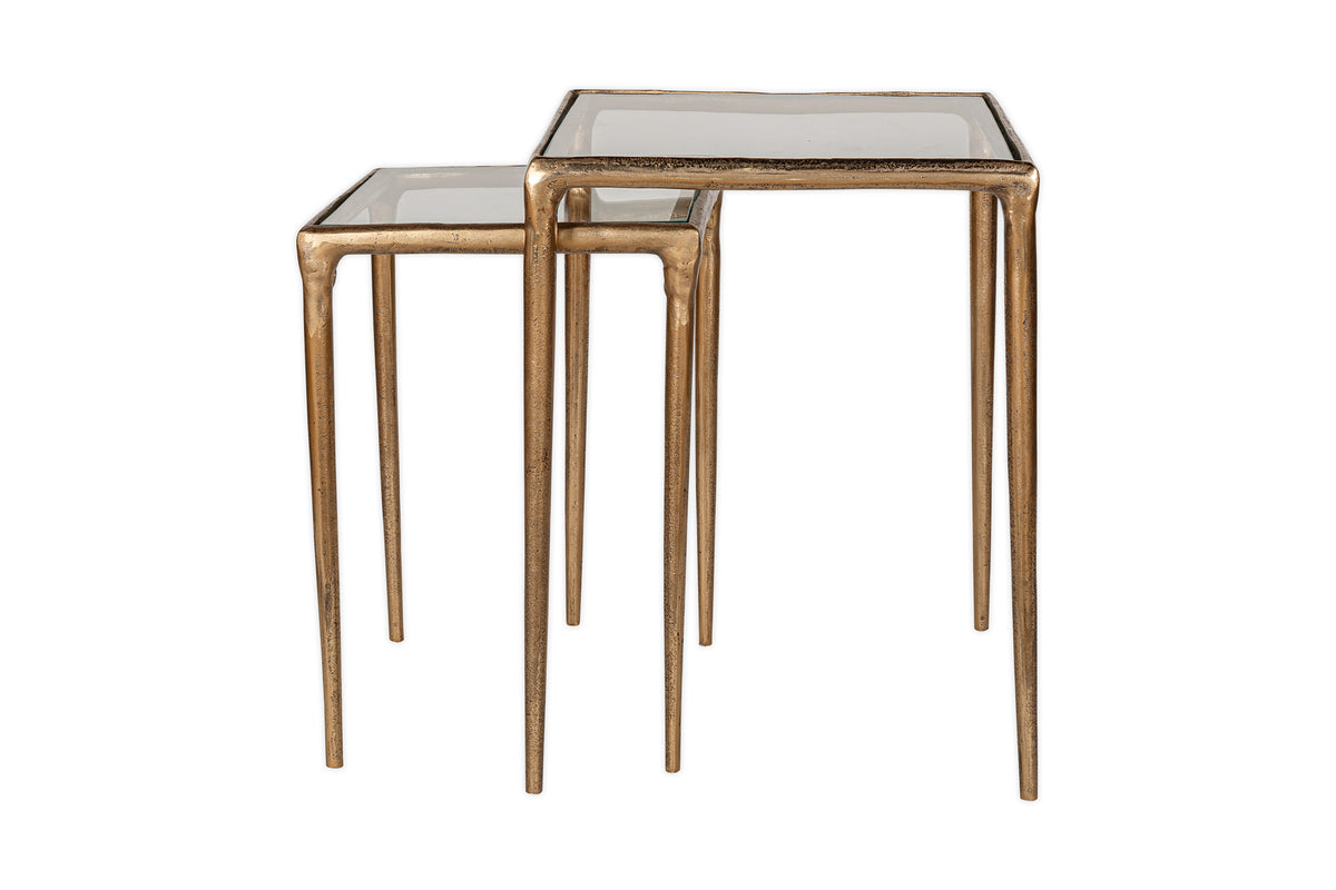 Gilasi Cast Metal & Glass Nesting Side Tables - Antique Brass (Set of 2)