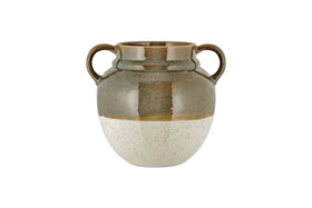Inha Reactive Glaze Vase - Dark Olive & Natural