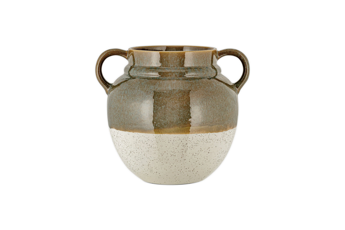 Inha Reactive Glaze Vase - Dark Olive & Natural
