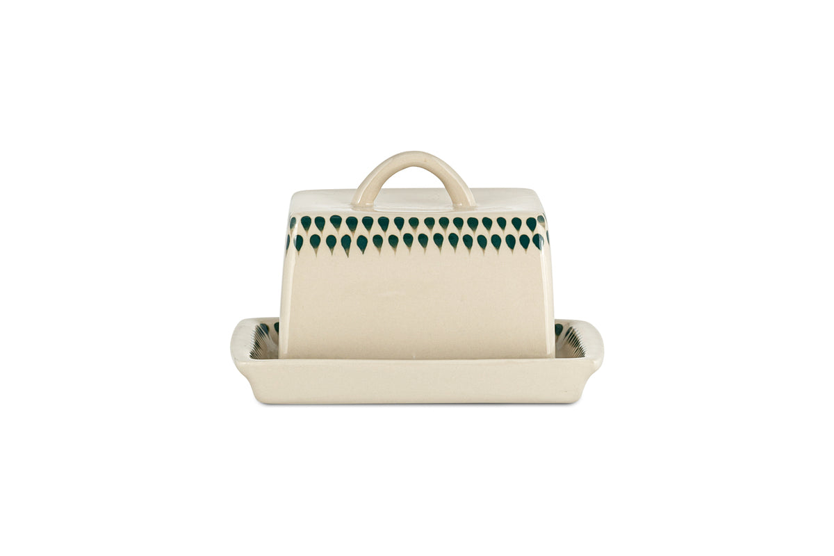 Juniper Drop Butter Dish - Cream & Juniper