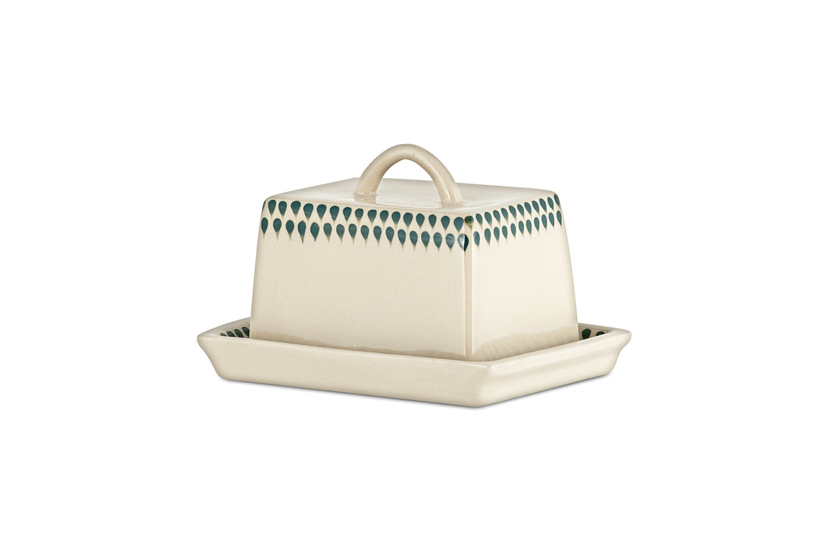 Juniper Drop Butter Dish - Cream & Juniper