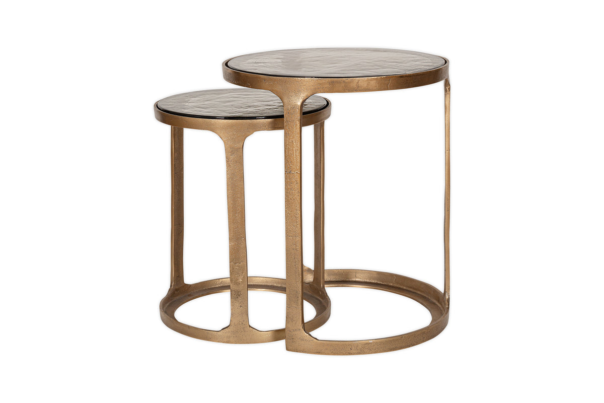 Khidki Cast Metal & Glass Nesting Side Tables - Antique Brass (Set of 2)