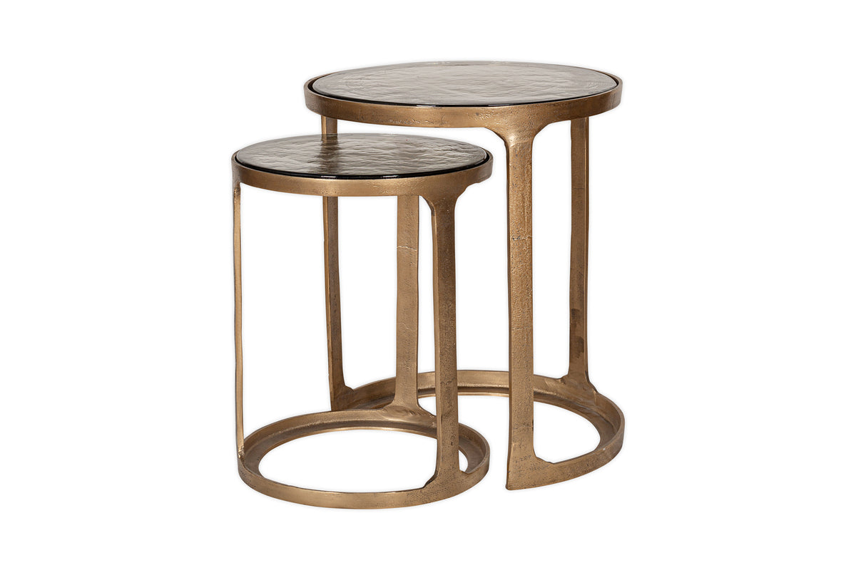 Khidki Cast Metal & Glass Nesting Side Tables - Antique Brass (Set of 2)