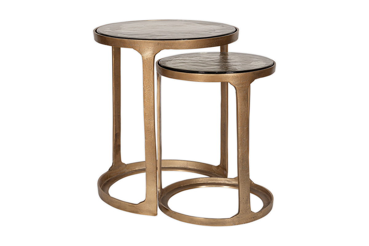 Khidki Cast Metal & Glass Nesting Side Tables - Antique Brass (Set of 2)