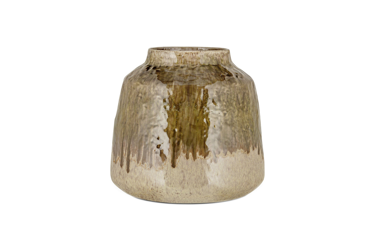 Melina Reactive Glaze Vase - Olive & Natural