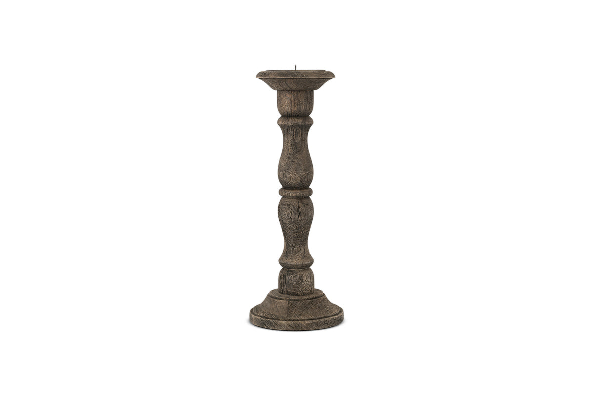 Nayati Rustic Wood Pillar Candle Stick - Dark Stain