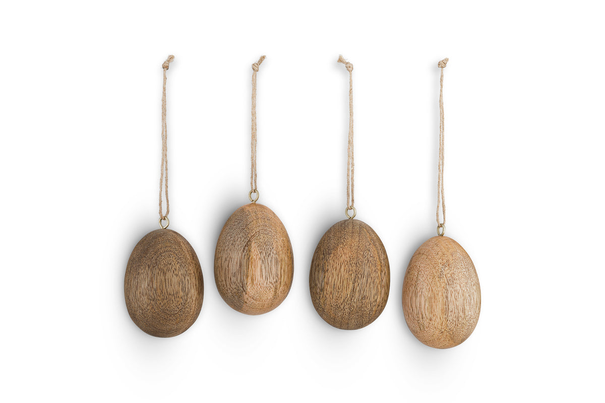 Dima Mango Wood Hanging Egg Decoration - Natural - (Set of 4)