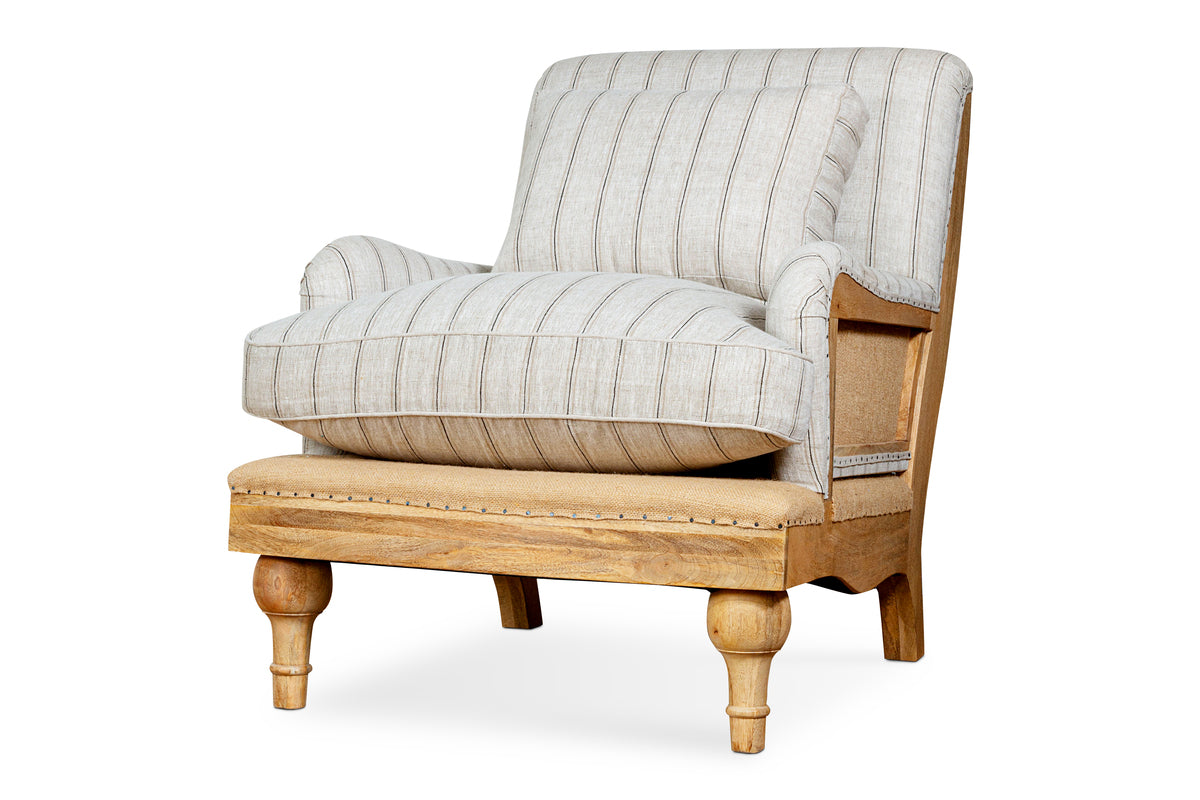 Abe Deconstructed Linen Armchair - Stripe - Natural