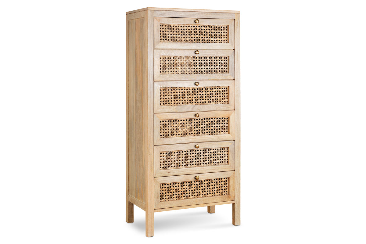 Kanz Mango Wood Tall Boy Chest of Drawers - Natural