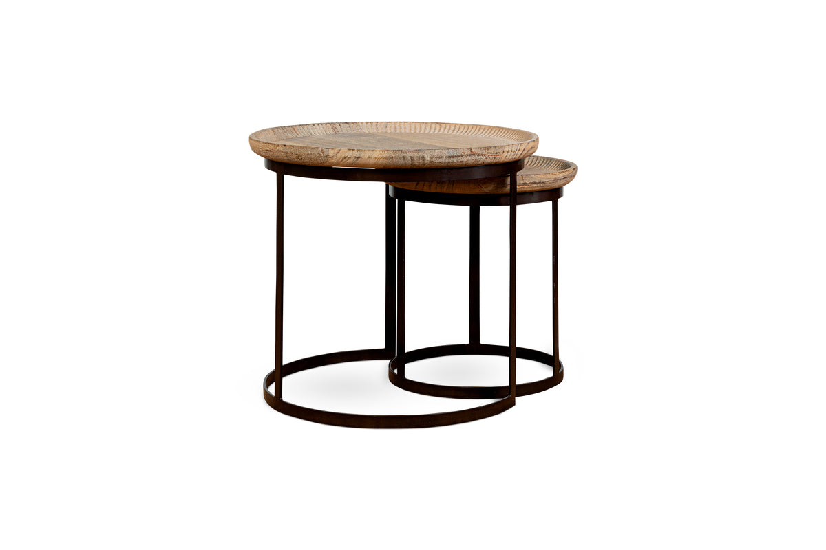 Nisha Carved Reclaimed Wood & Iron Nesting Side Tables - Natural