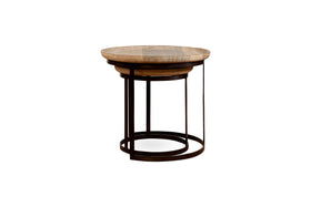 Nisha Carved Reclaimed Wood & Iron Nesting Side Tables - Natural - (Set of 2)