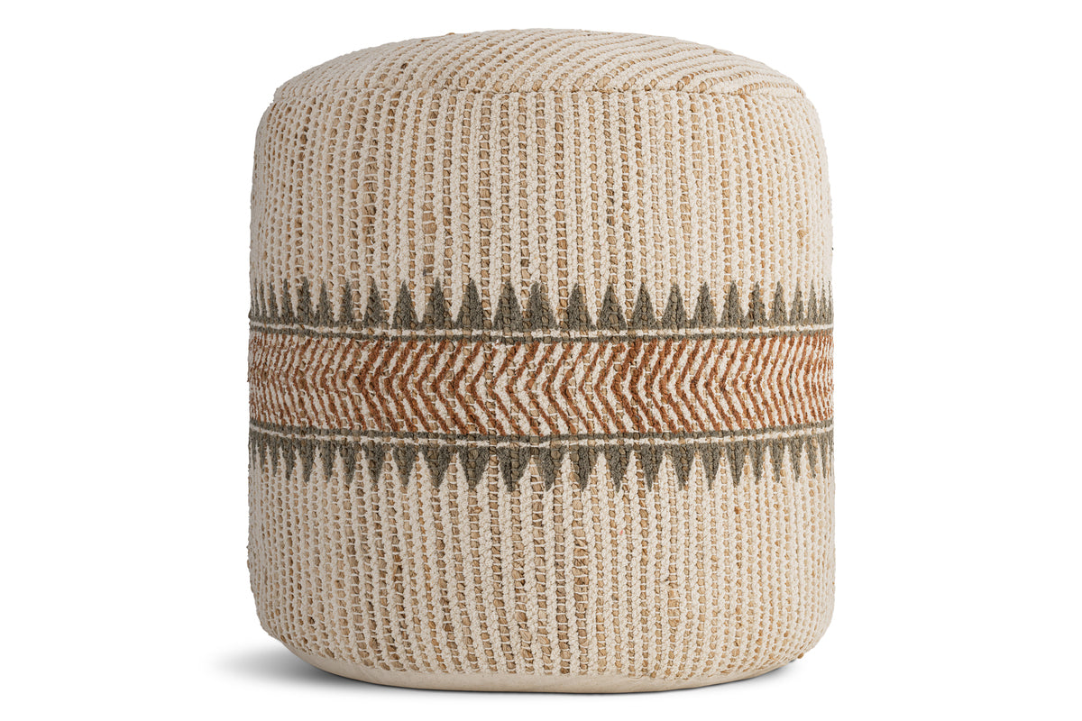 Zairya Jute & Cotton Tall Pouf  - Natural & Rust