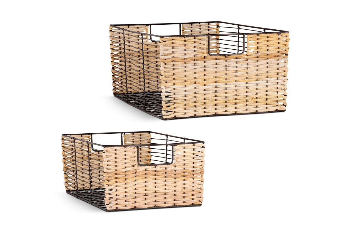Montali Iron & Rattan Storage Baskets - Natural - (Set of 2)