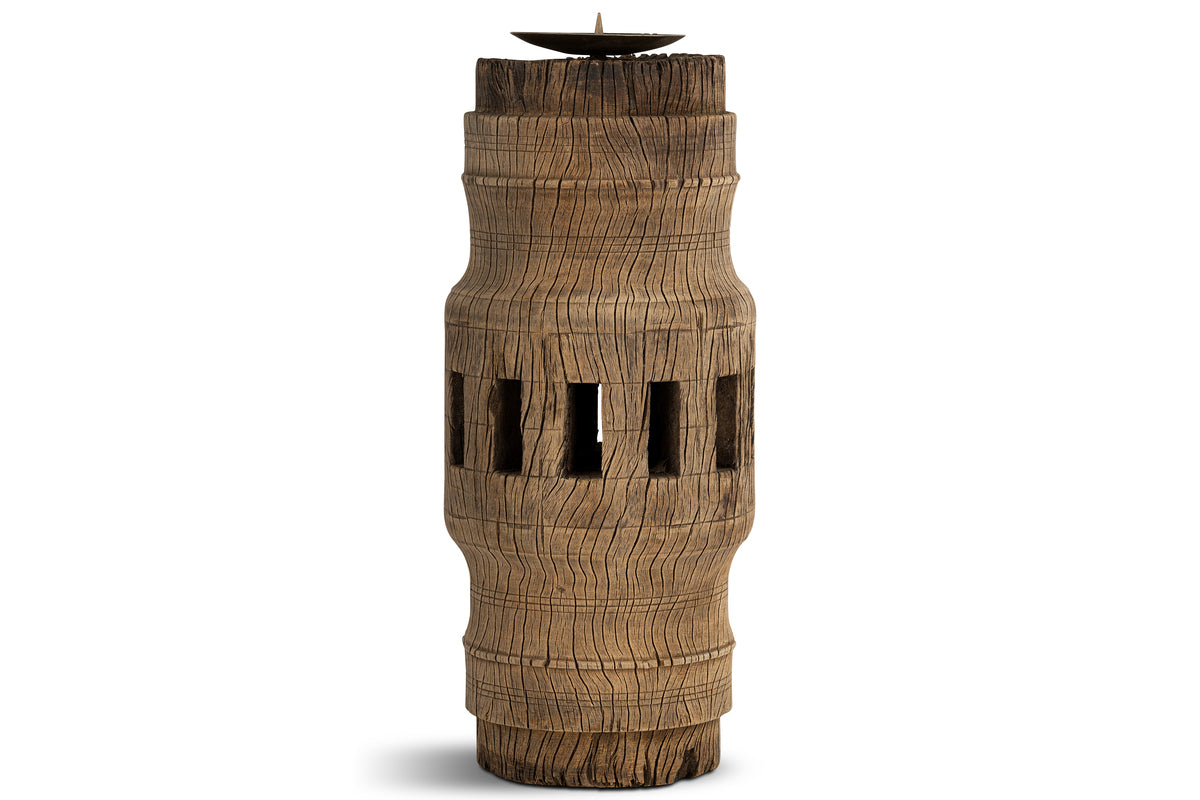 Mvua Reclaimed Wood Pillar Candle Holder - Natural