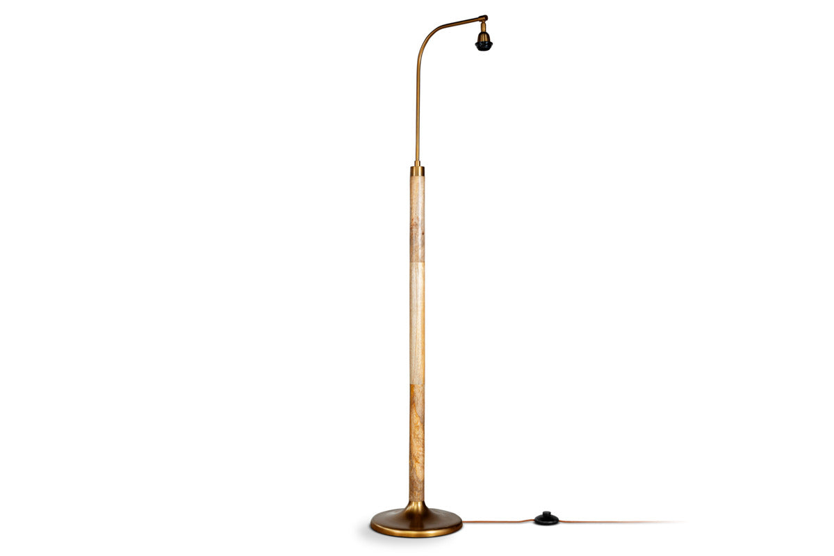 Kera Wood & Metal Floor Lamp - Antique Brass & Natural