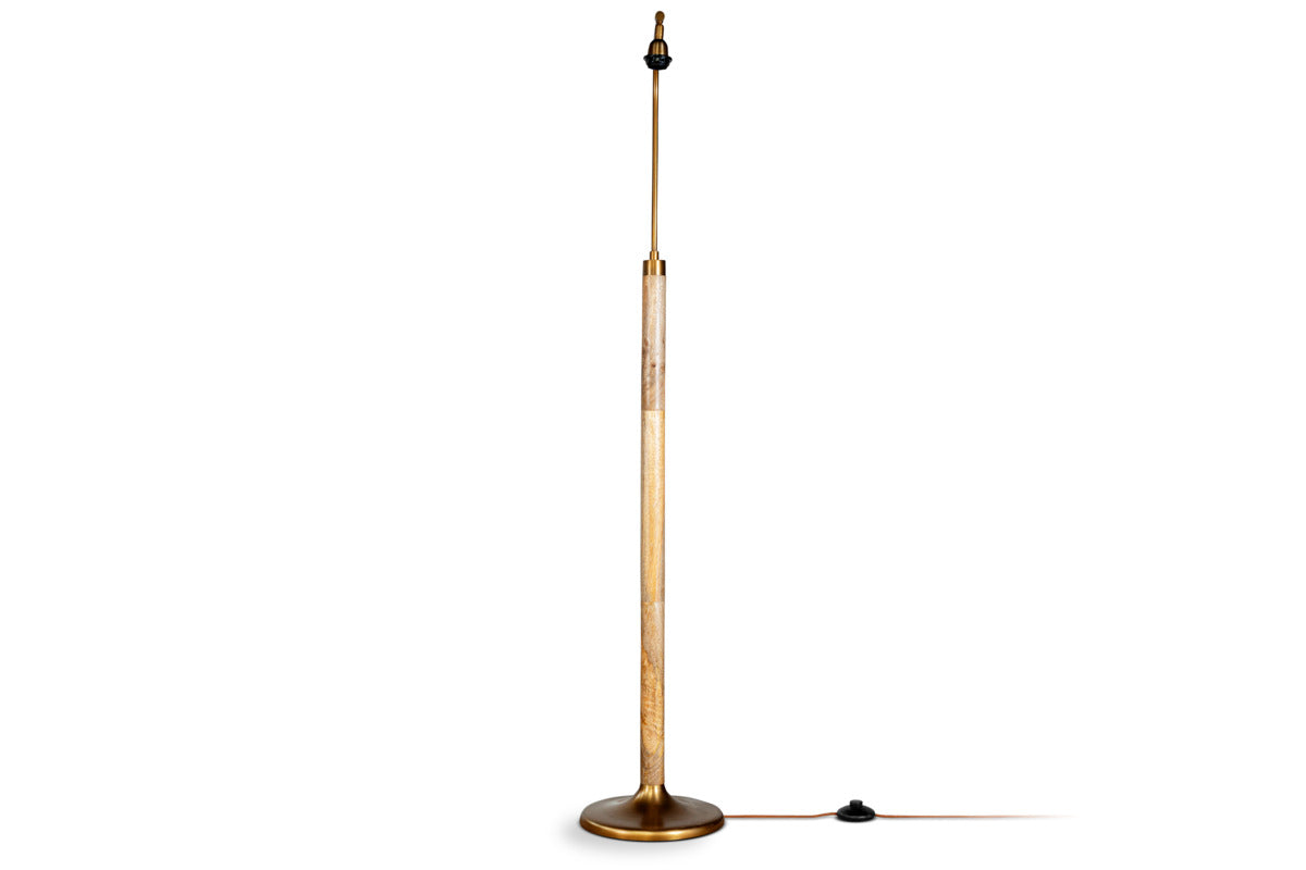 Kera Wood & Metal Floor Lamp - Antique Brass & Natural