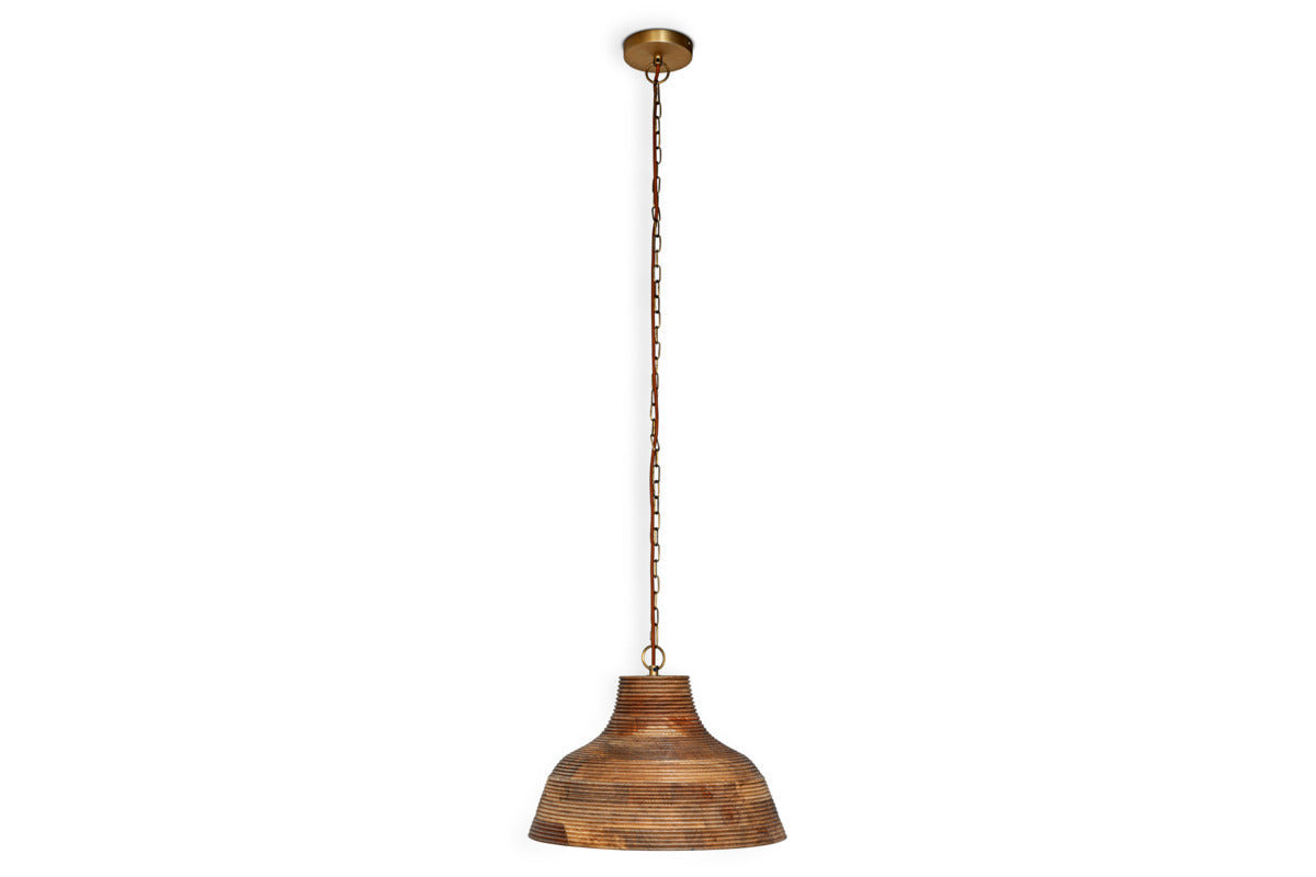 Nadi Grooved Wood Pendant - Natural & Antique Brass
