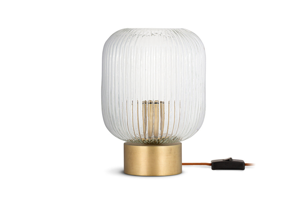 Rizal Fluted Glass Bedside Table Lamp - Antique Brass & Clear