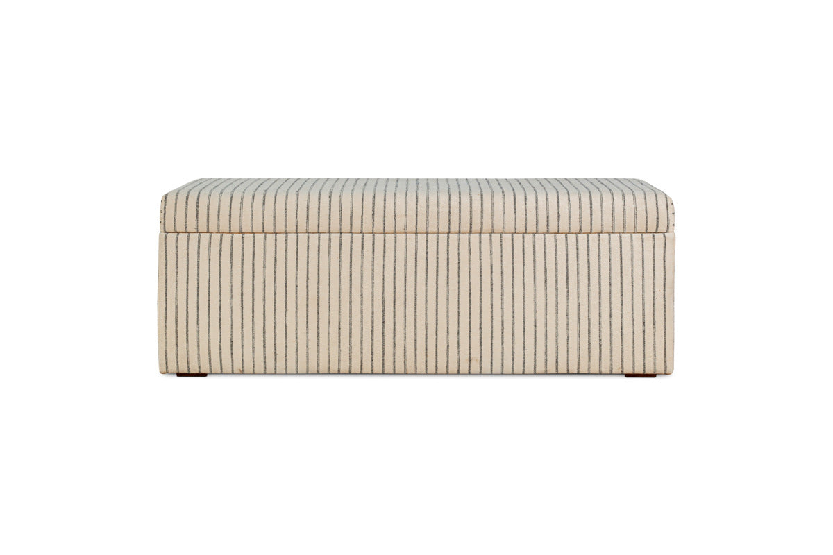 Sanja Stripe Cotton & Linen Upholstered Storage Bench - Grey