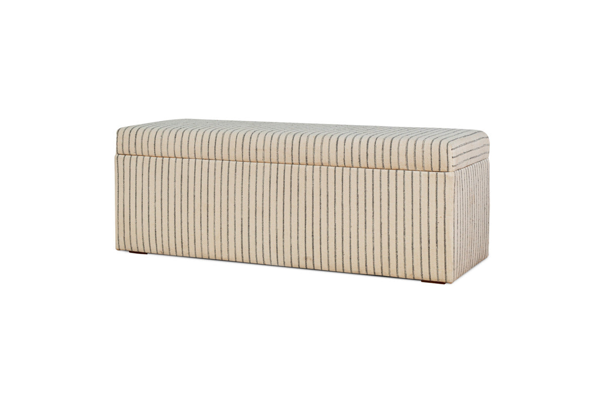 Sanja Stripe Cotton & Linen Upholstered Storage Bench - Grey