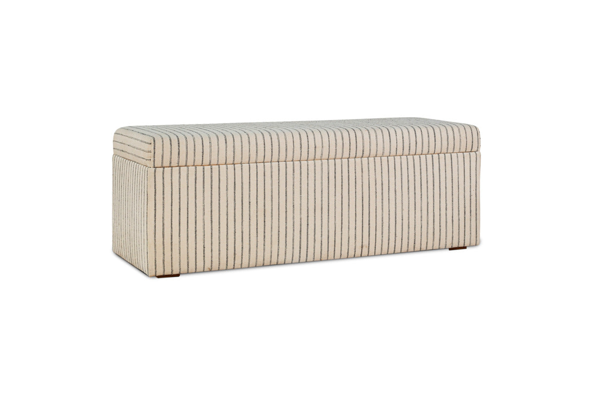 Sanja Stripe Cotton & Linen Upholstered Storage Bench - Grey