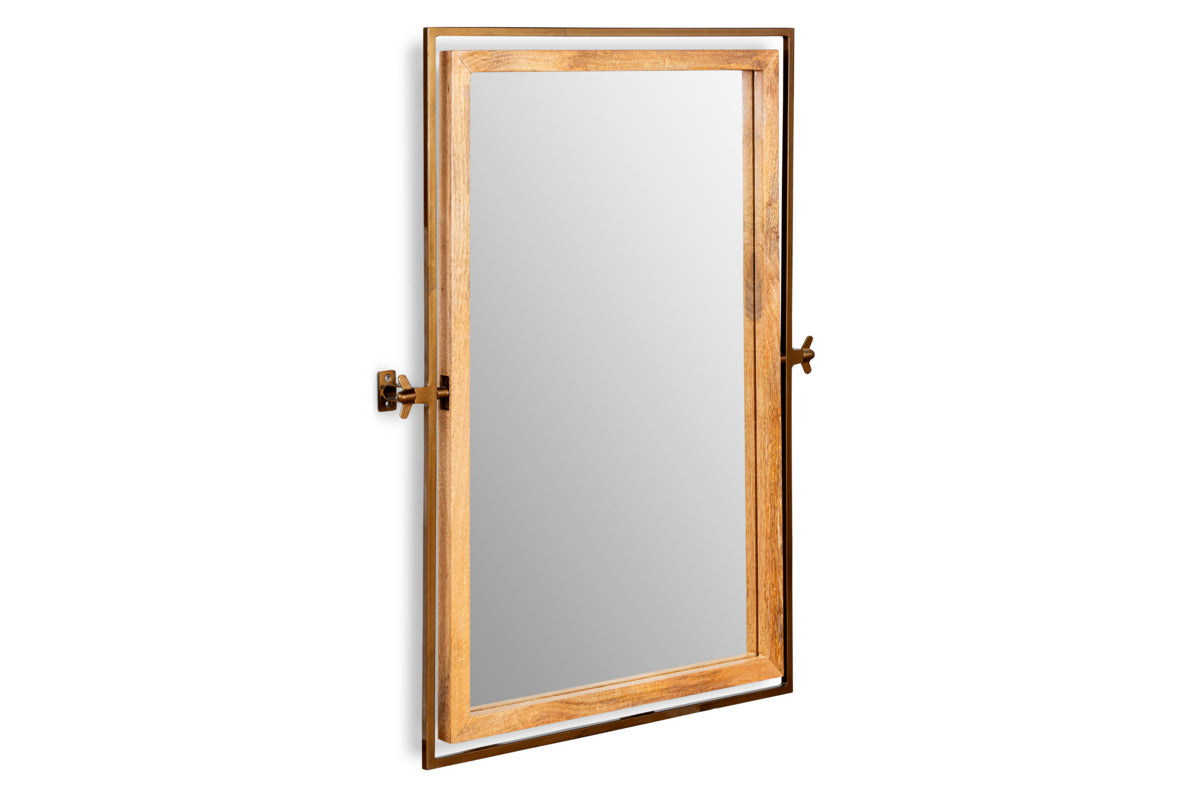Mar Swivel Wall Mirror - Antique Brass & Natural