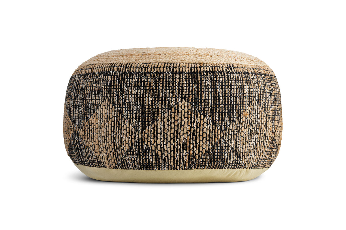 Kapil Jute Round Pouf - Charcoal