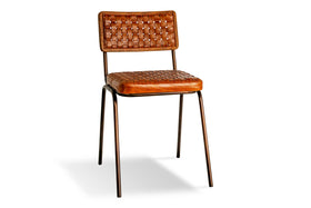 Amala Leather Weave & Iron Dining Chair - Aged Tan