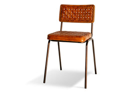 Amala Leather Weave & Iron Dining Chair - Aged Tan