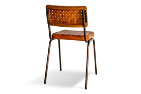 Amala Leather Weave & Iron Dining Chair - Aged Tan