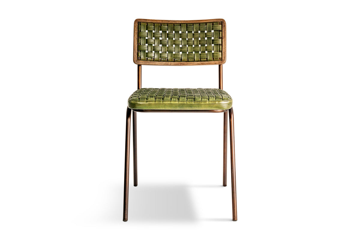Amala Leather Weave & Iron Dining Chair - Rich Green