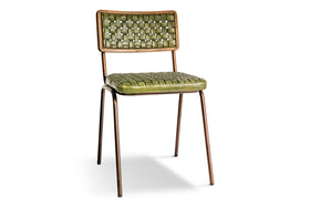 Amala Leather Weave & Iron Dining Chair - Rich Green