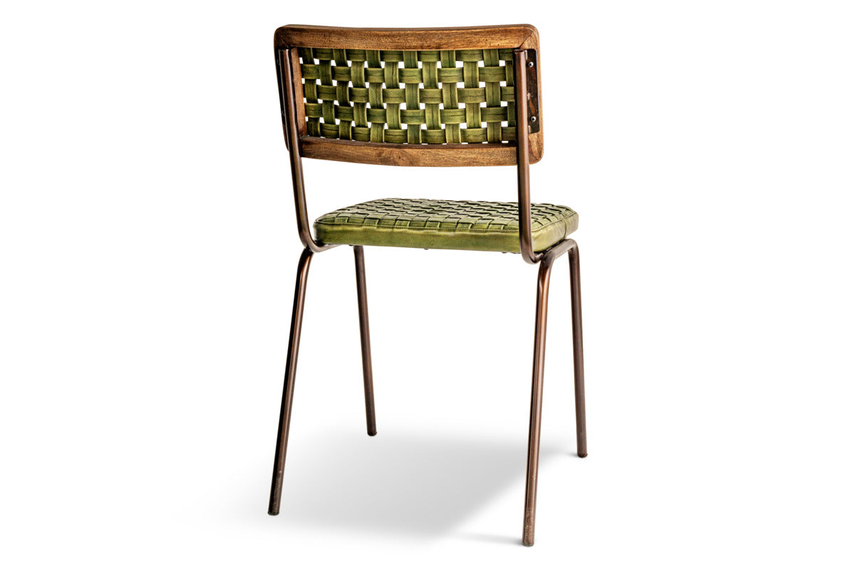 Amala Leather Weave & Iron Dining Chair - Rich Green