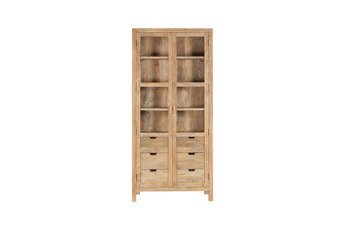 Artha Mango Wood & Glass Tall Cabinet - Natural