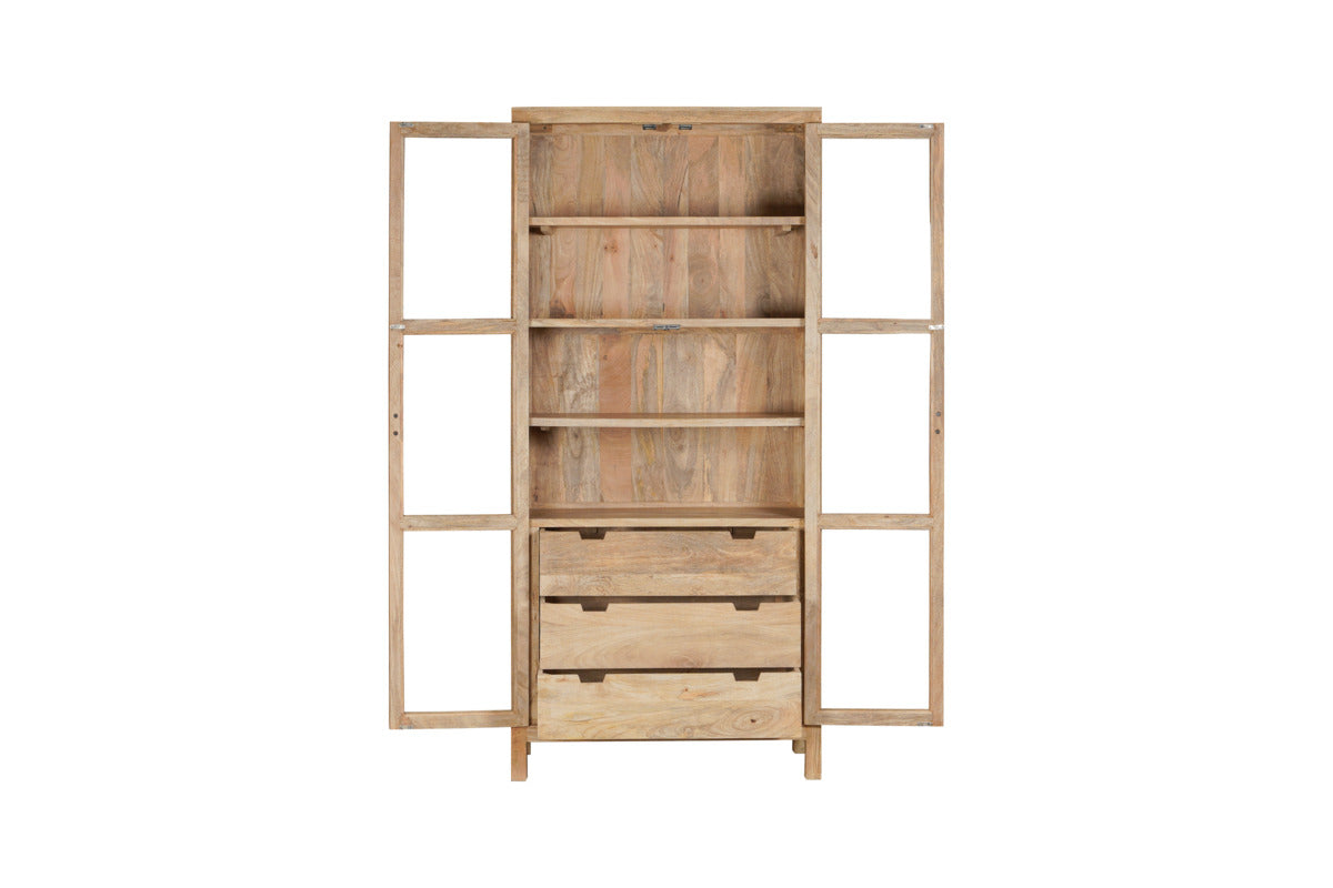 Artha Mango Wood & Glass Tall Cabinet - Natural