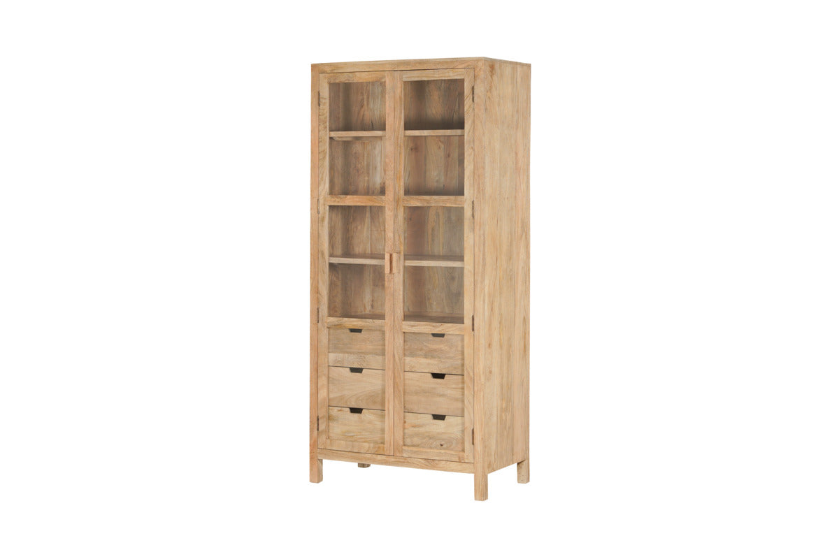Artha Mango Wood & Glass Tall Cabinet - Natural