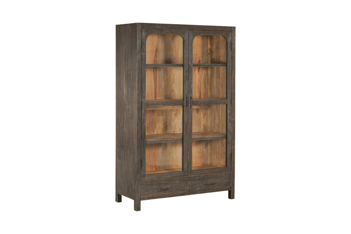 Valin Mango Wood & Glass Cabinet - Charcoal - Wide