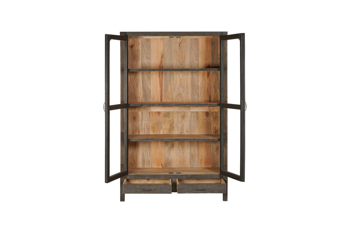 Valin Mango Wood & Glass Cabinet - Charcoal - Wide